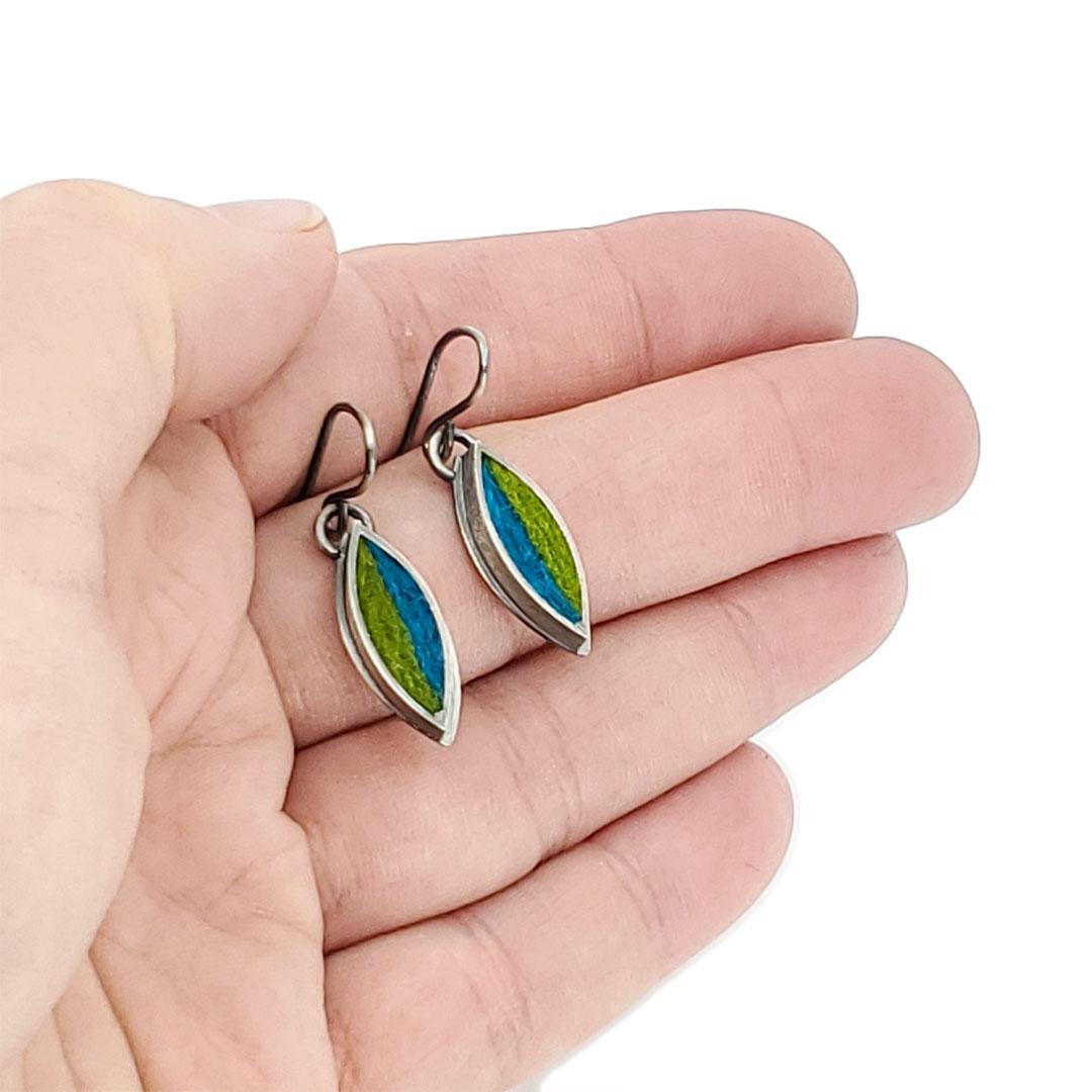 Earrings - Small Single Leaf Drops (Blue Green) by Michele A. Friedman