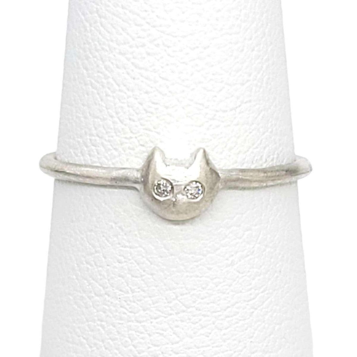 Ring - Diamond-Eyed Tiny Kitten Face in Sterling Silver by Michelle Chang