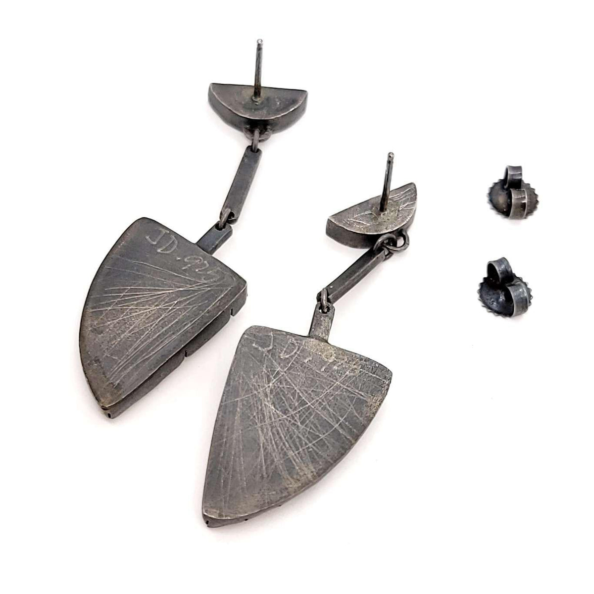 zEarrings - Angled Triangle Drops in Sterling Silver and Vintage Coral by Janine DeCresenzo