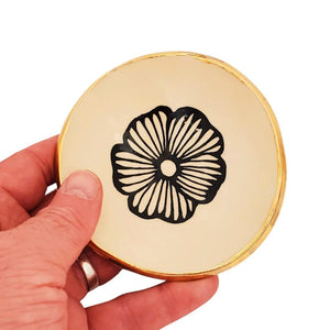 Trinket Dish - 4in Floral with 22k Gold Solid Lip (B) by Hsieh Clay SF