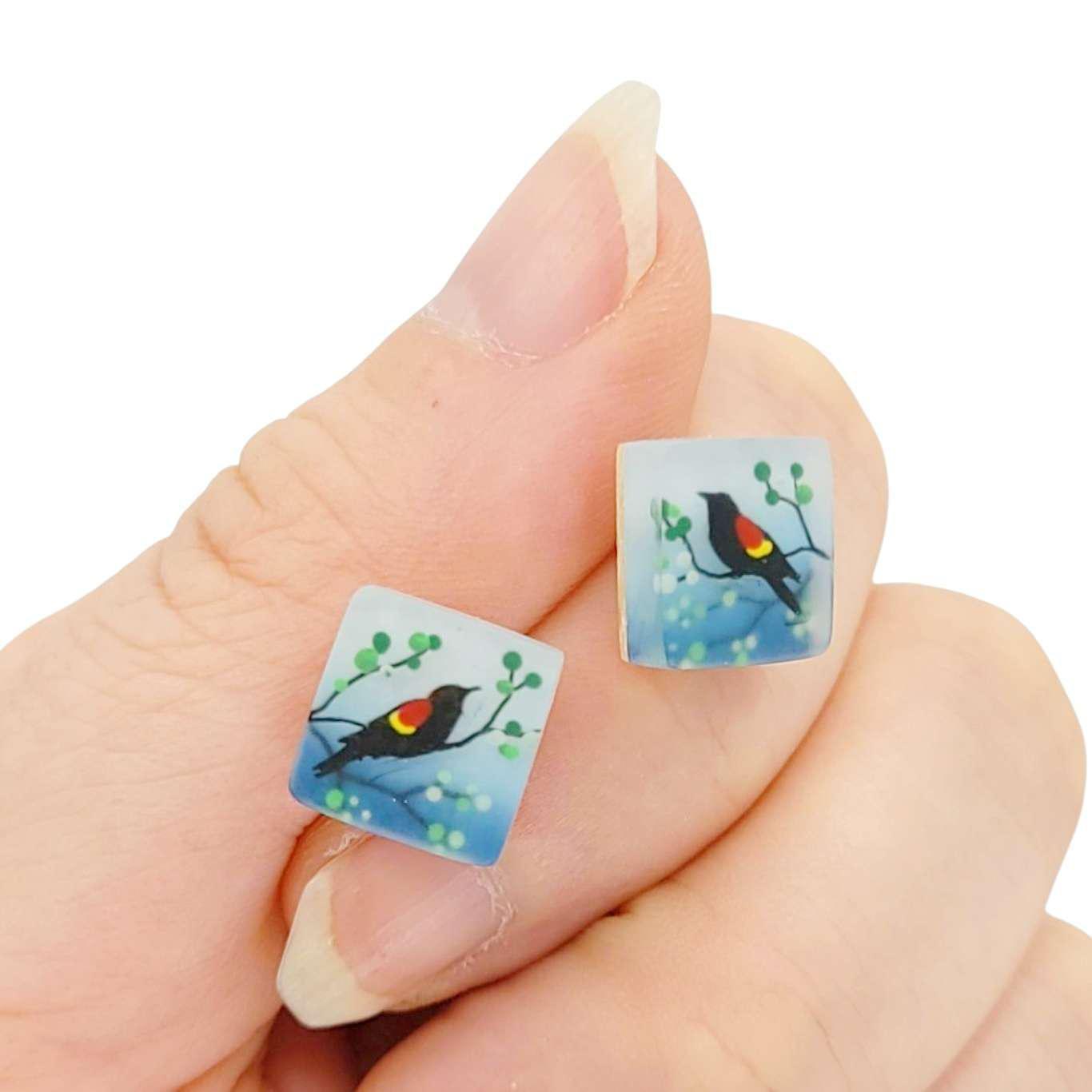 Earrings - Red Wing Blackbird Studs by Fernworks