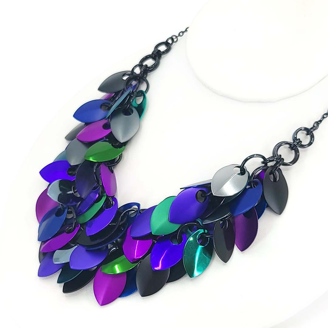 Necklace - Double Strand Leaf Cascade (Dark Mermaid) by Rebeca Mojica