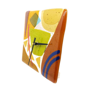 Wall Clock - 8in - Terra Fused Glass Square by Danielle Styles Glass