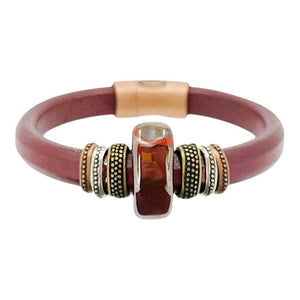 Bracelet - Thorn  (Wine Leather, Brass, Copper, Ceramic) by Diana Kauffman Design