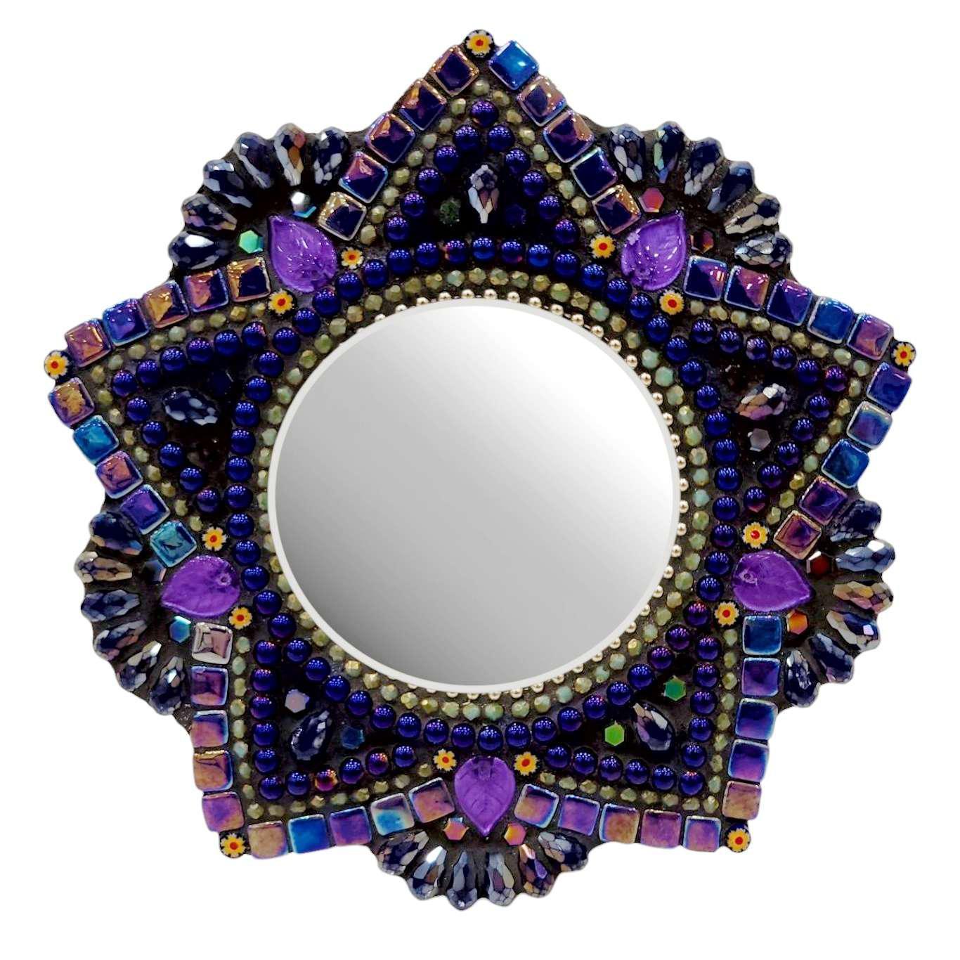 Mirror - 7in Mandala Mosaic in Magic Purple (OOAK) by Zetamari Mosaic Artworks