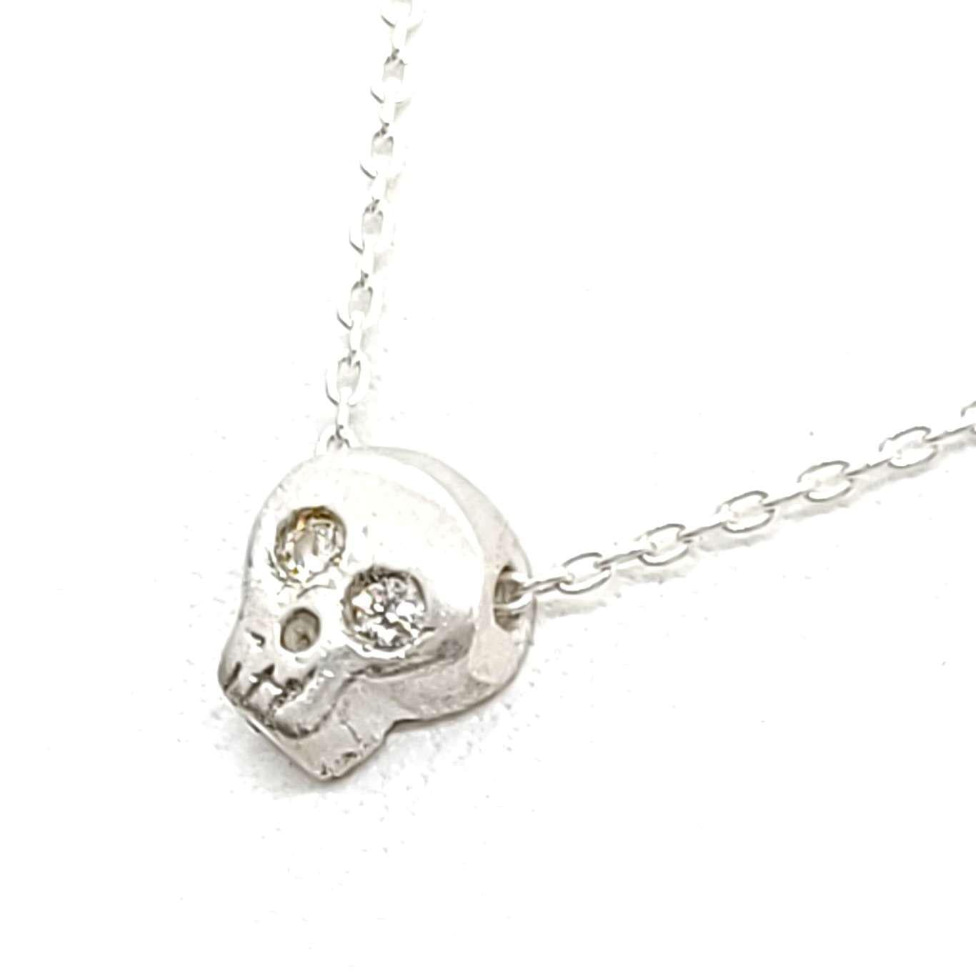 Necklace - Diamond-Eyed Tiny Skull in Sterling Silver by