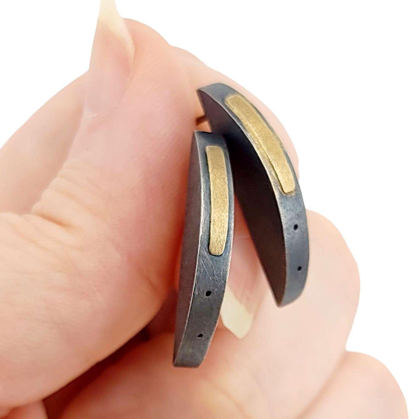 Earrings - Unit Half-Round Sterling Silver and 18k Gold by Janine DeCresenzo