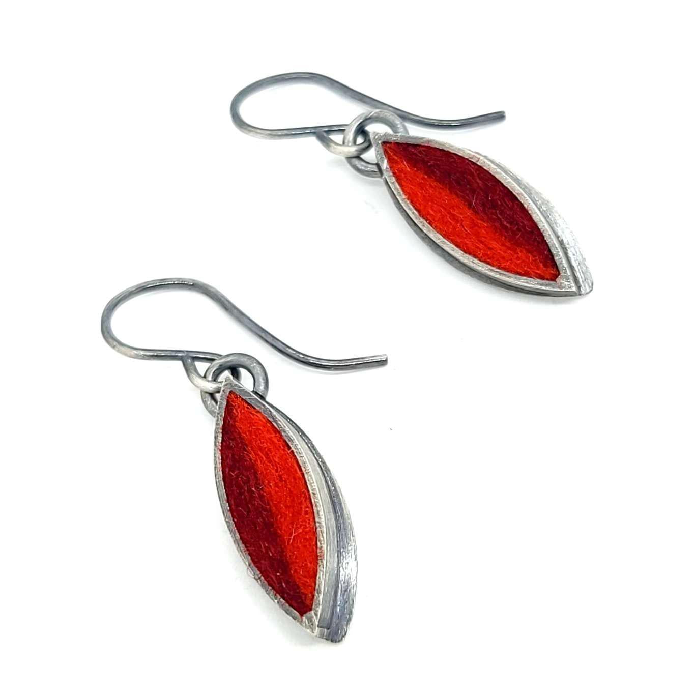 Earrings - Small Single Leaf Drops in Cranberry and Persimmon by Michele A. Friedman