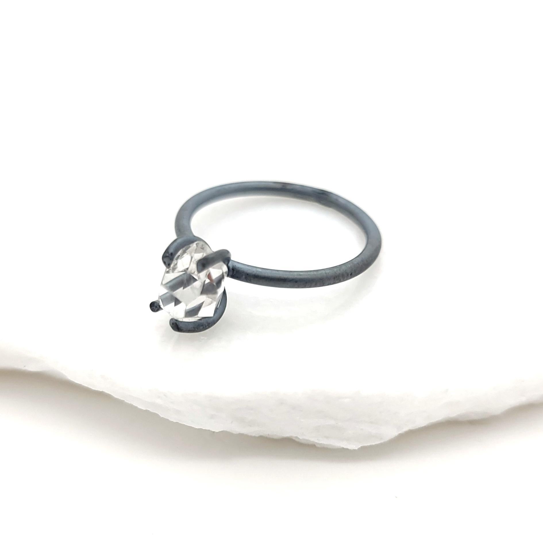 Ring - Size 6,7,8 (Custom Sizing Available) - Classic Vertical Herkimer in Oxidized Sterling Silver by Stórica Studio