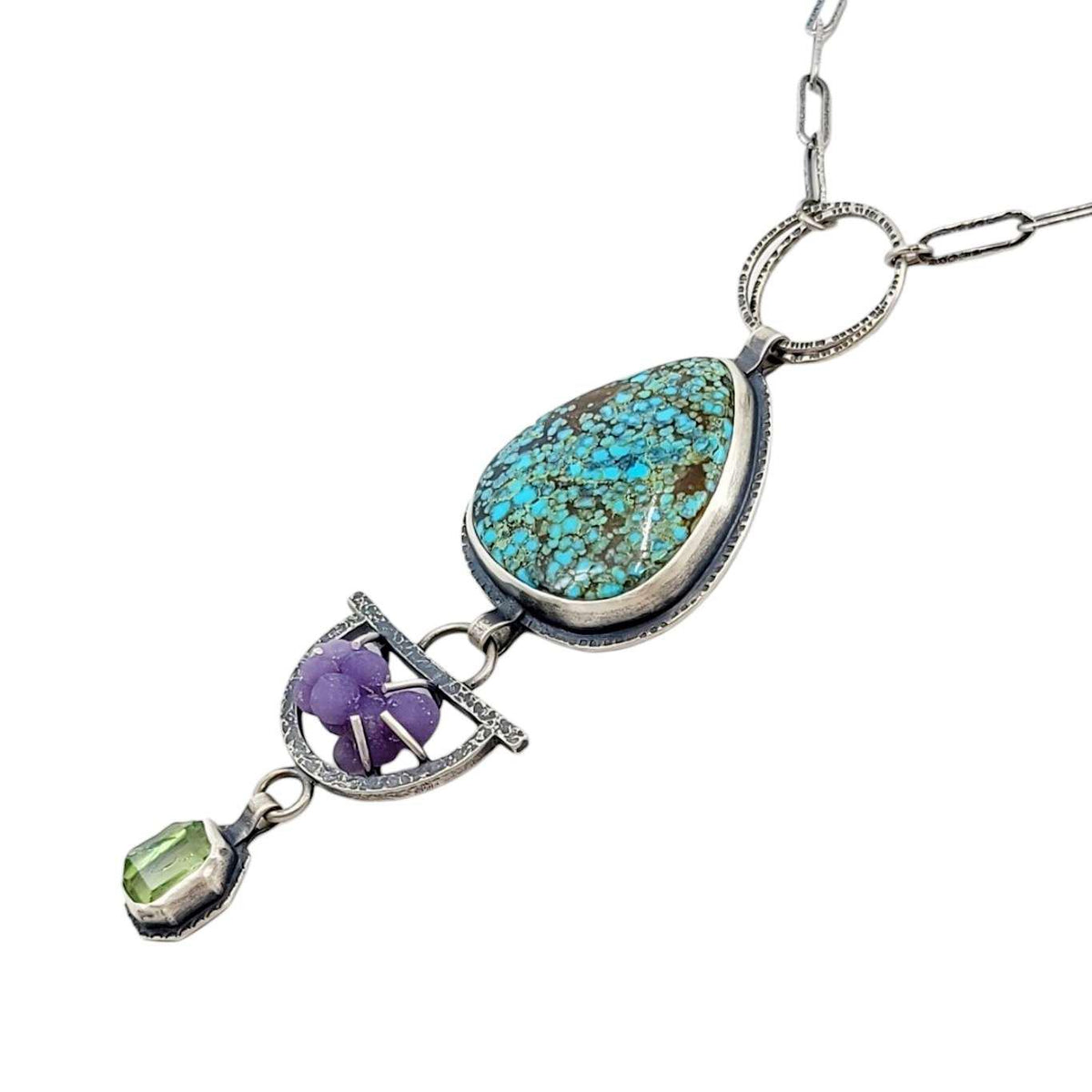 Necklace - Turquoise Botryoidal Chalcedony Peridot Statement OOAK by Allison Kallaway