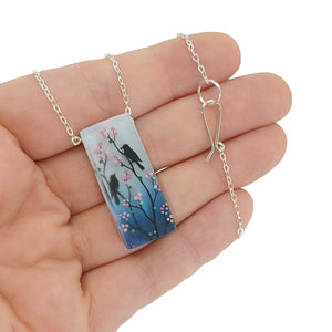 Necklace - Cherry Blossom Birds Tall by Fernworks