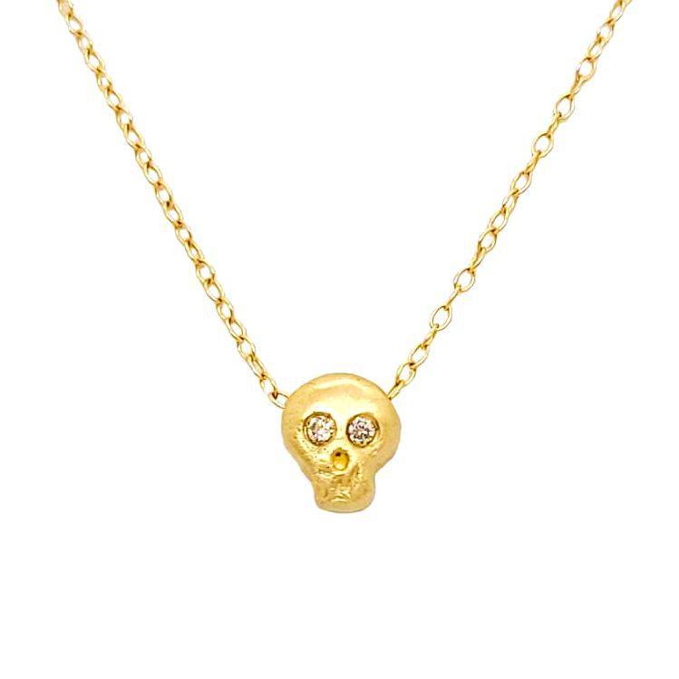 Necklace - Diamond-Eyed Tiny Skull in 14k Gold by Michelle Chang