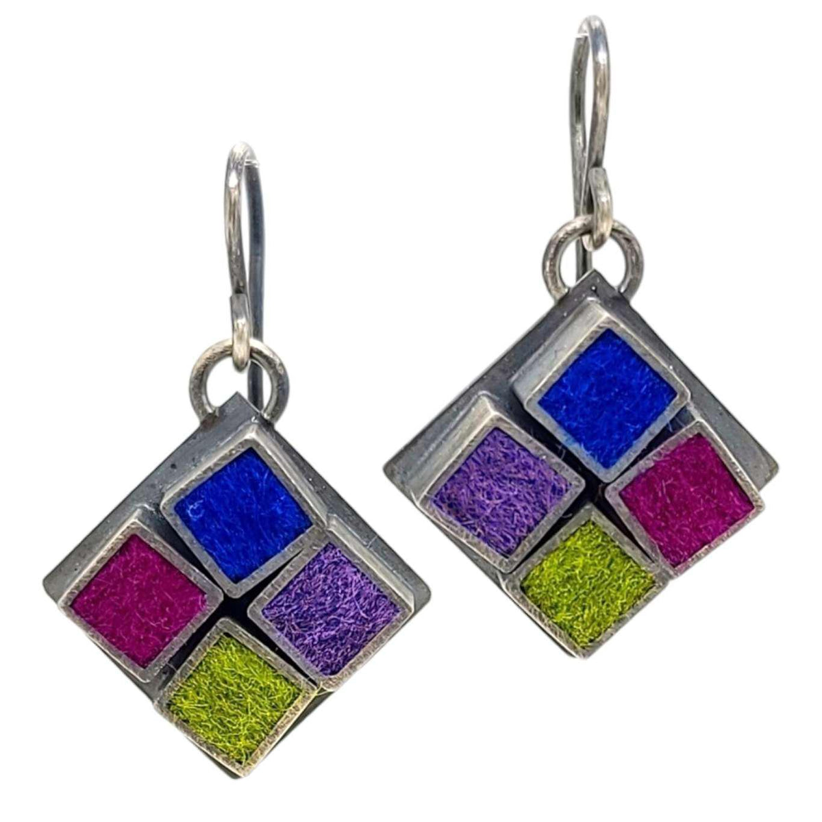 Earrings - Funky Square Tile in Cool by Michele A. Friedman