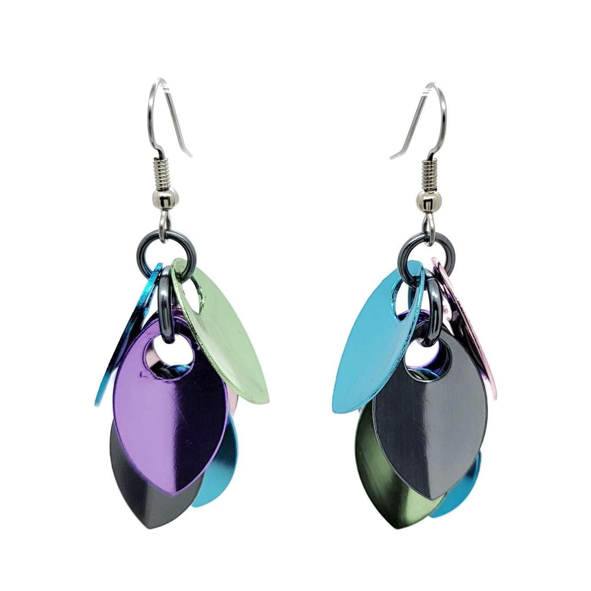 Earrings - Short Leaves Cascade (Cosmic Unicorn Mismatch) by Rebeca Mojica