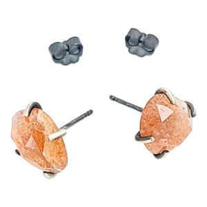 Earrings - Sunstone Celeste Studs in Oxidized Sterling Silver by Three Flames Silverworks