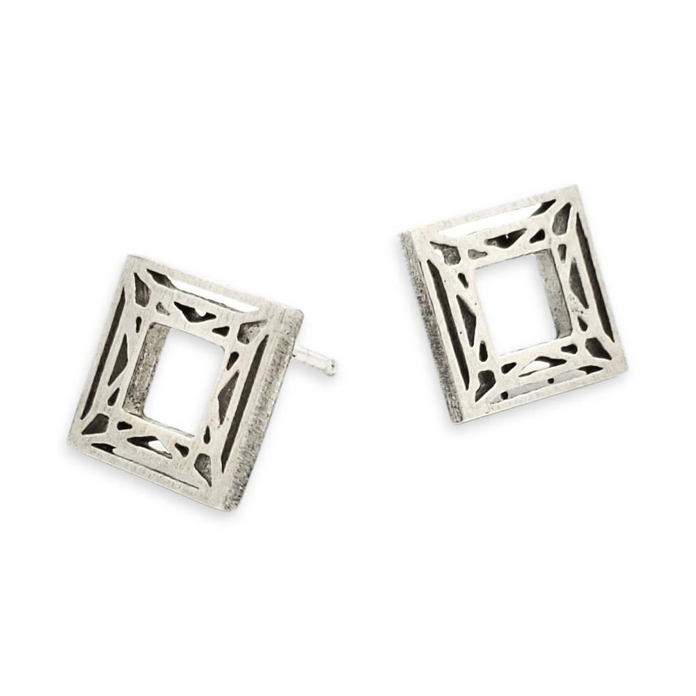 Earrings - Medium Princess Cut Shiny Sterling Posts by La Objeteria