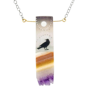 Necklace - Crow and Moon Crystal (Gunmetal) by Fernworks