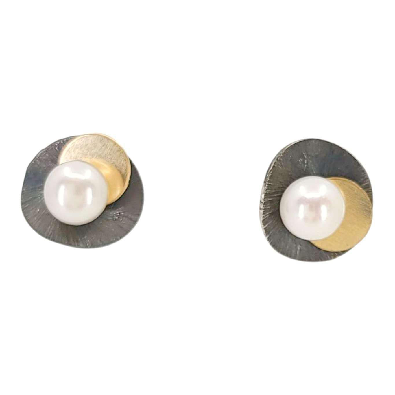 Earrings - Mixed Metal Dot Studs (Pearl) by Calliope Jewelry