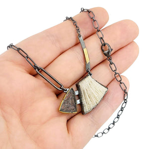 Necklace - Triangle Tourmalinated Quartz with Connected Coral Pendant by Janine DeCresenzo