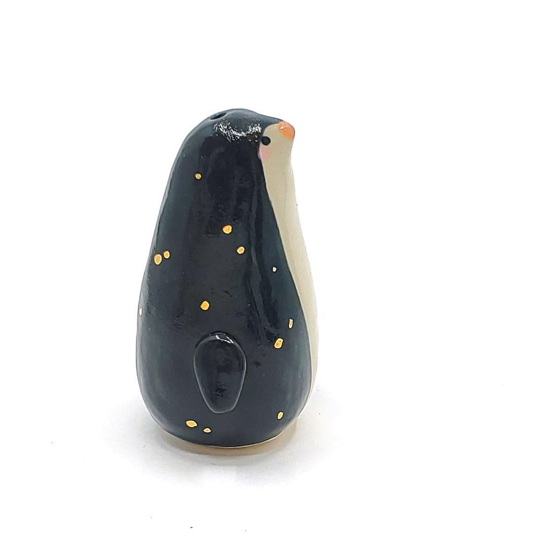 Figurine -  Penguin Tiny Bud Vase (Single Hole, Black and White) by The Pottery Parade