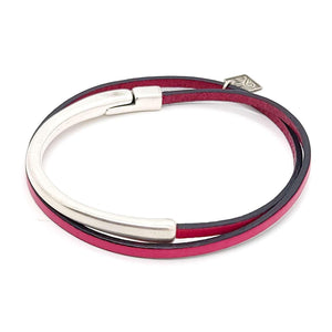 Bracelet - Skinny Breakaway in Hot Pink Leather with Silver (7in) by Diana Kauffman Designs