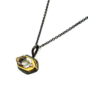 Necklace - Glacier Single Horizontal Herkimer in 22k Yellow Gold and Oxidized Sterling Silver by Stórica Studio