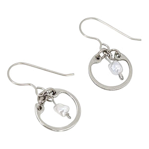 Earrings - Pearl Solo Small Circles (Silver) by Wraptillion