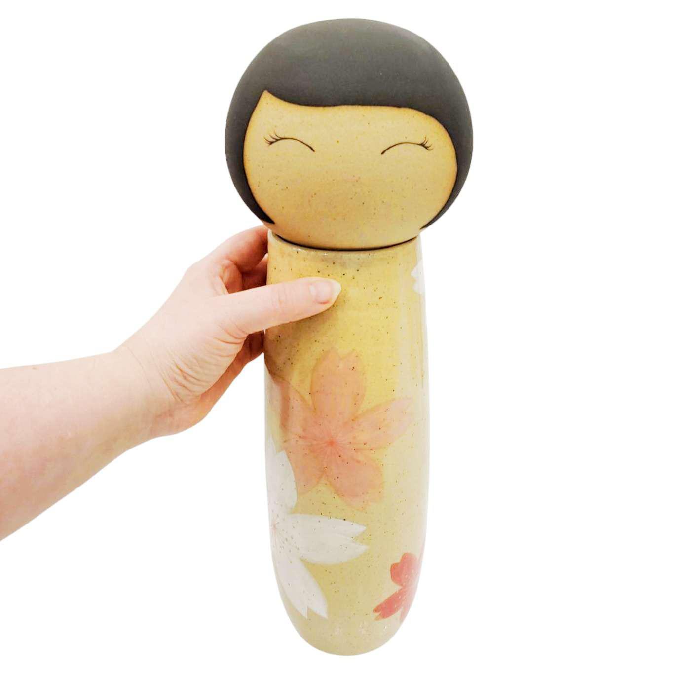 Kokeshi Jar - XXL - Cheerful Sakura (OOAK) by Jennifer Fujimoto Collec - Bezel & Kiln Kokeshi Jar - XXL - Cheerful Sakura (OOAK) by Jennifer Fujimoto Collec - Bezel & Kiln