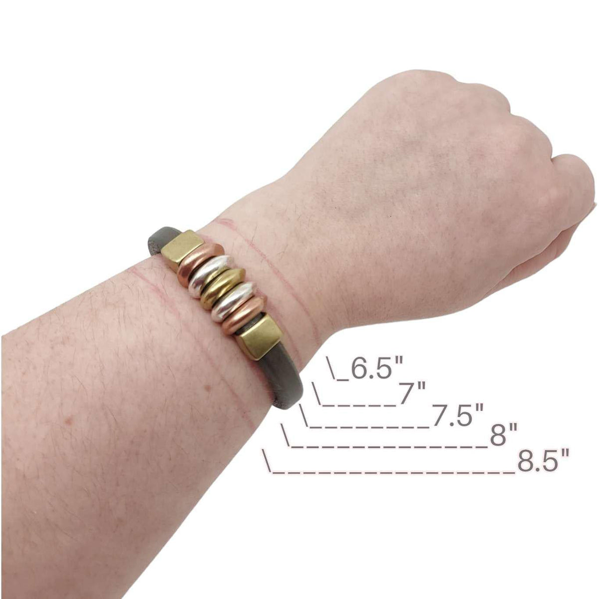 Bracelet - Edinburgh (Olive Champagne Leather, Mixed Metals) by Diana Kauffman Designs