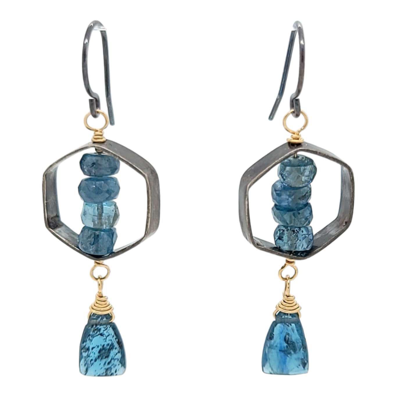 Earrings - Moss Kyanite Hexagon Drops by Calliope Jewelry