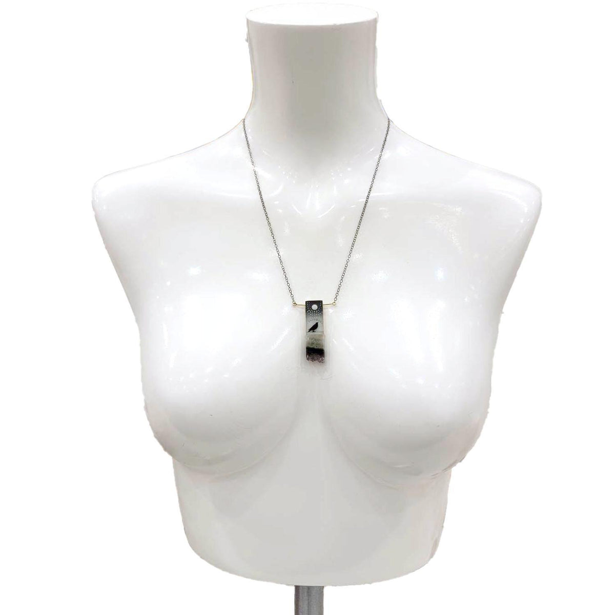 Necklace - Crow and Moon Crystal (Brass) by Fernworks