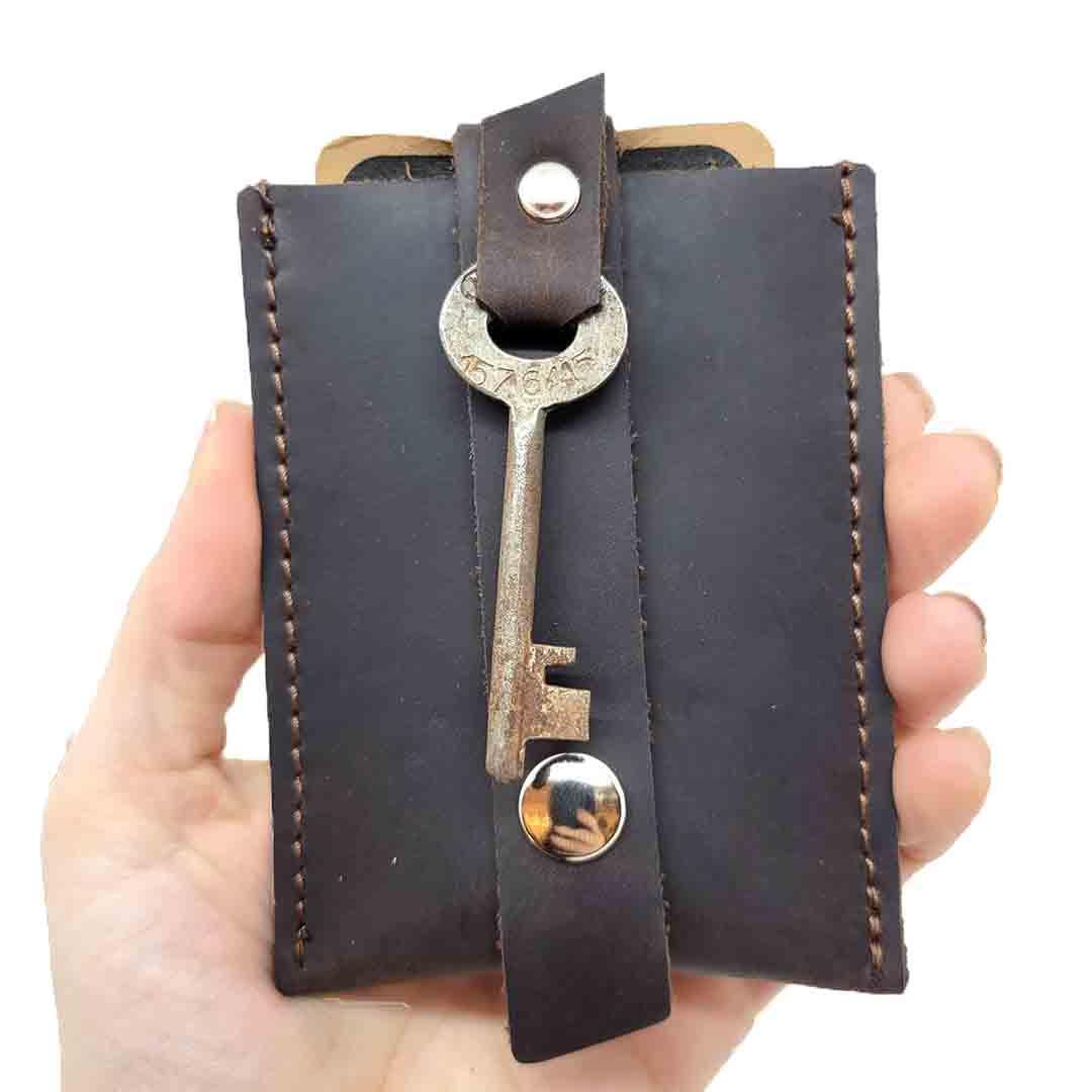 Wallet - Chocolate - Key Pop-Up Leather Wallet by Divina Denuevo