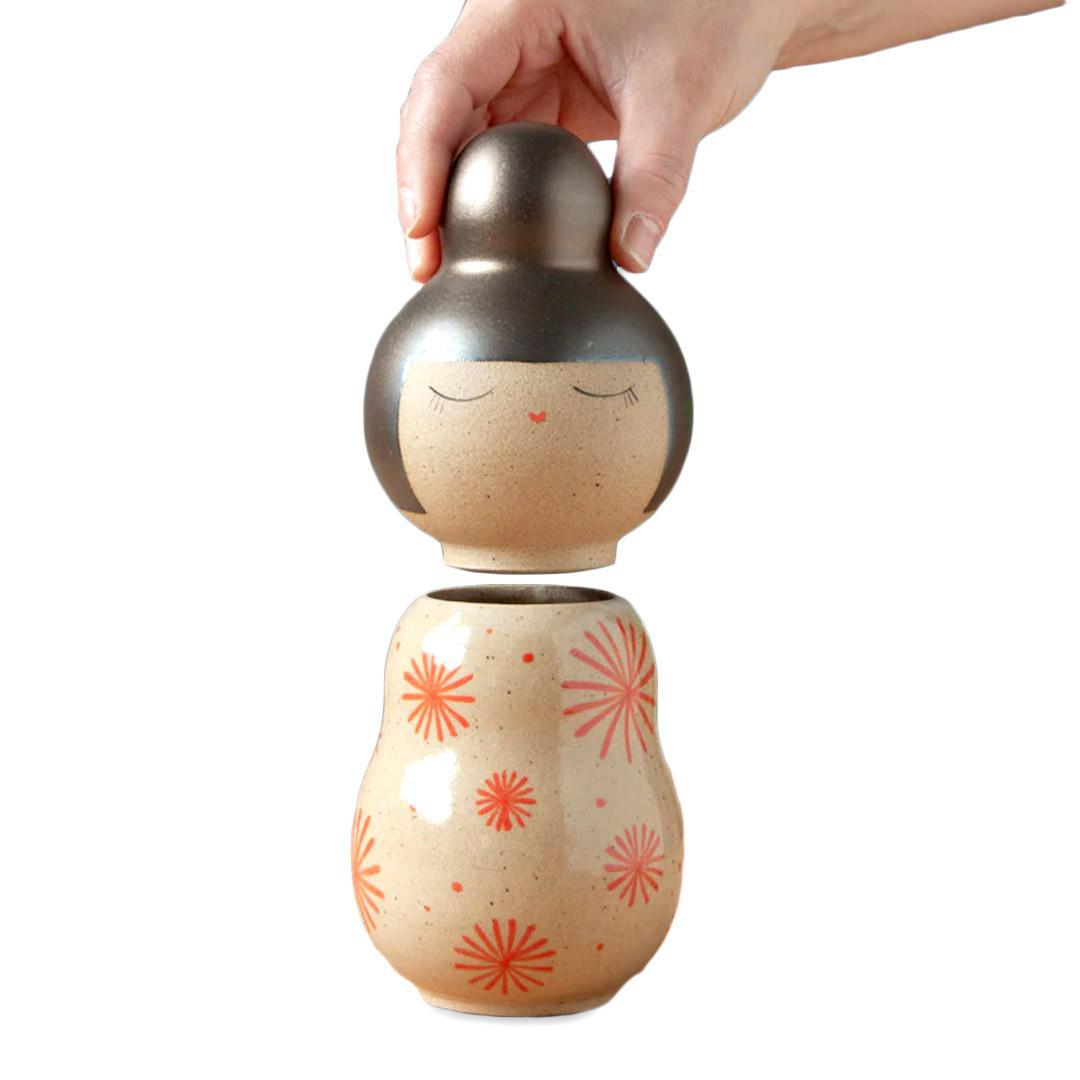 Kokeshi Jar - Firecracker (Red Bursts) by Jennifer Fujimoto