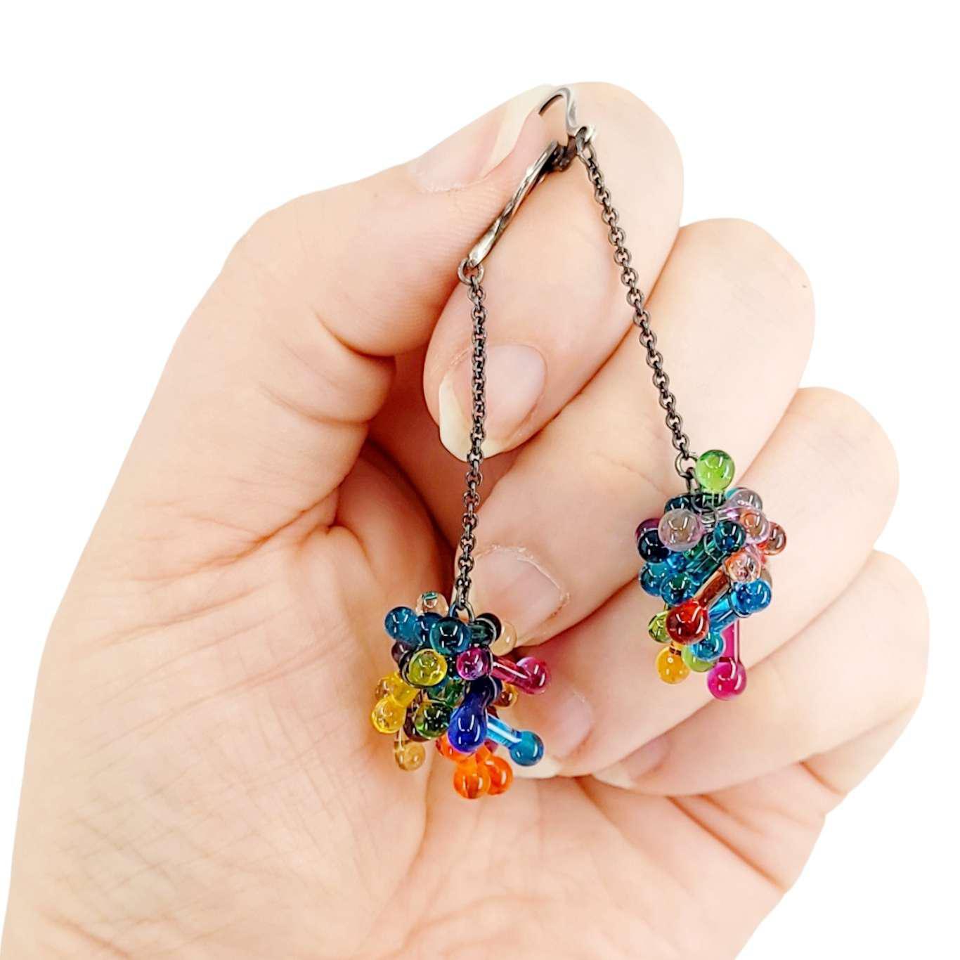 Earrings - Long Rosetti Bloom in Rainbow by Krista Bermeo Studio