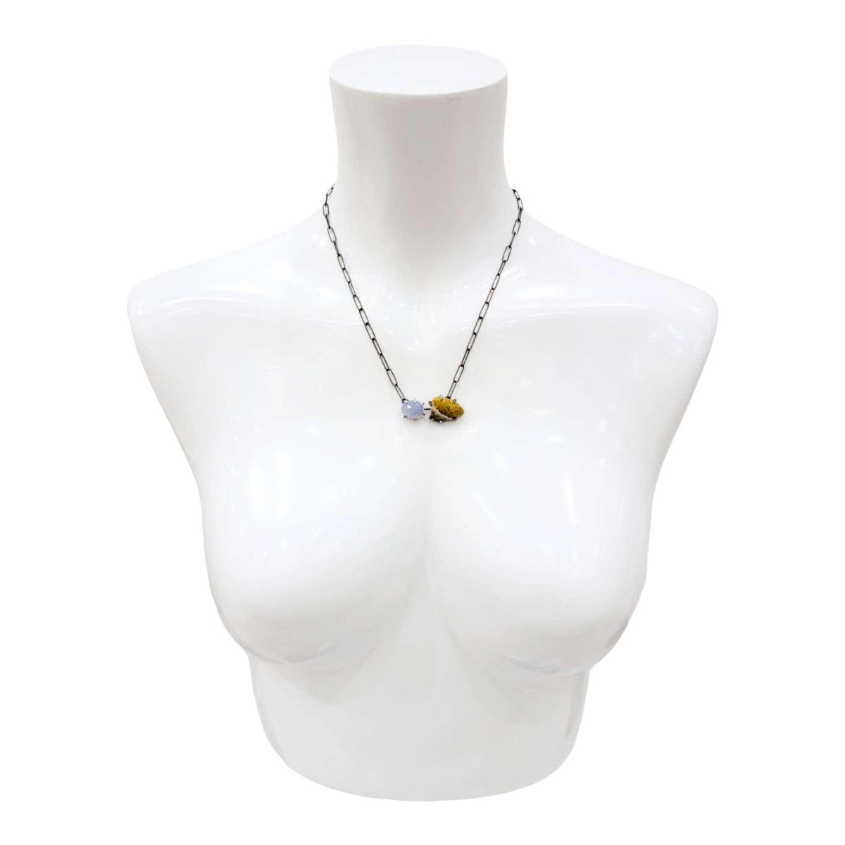 Necklace - Horizontal Duo (Ocean Jasper, Chalcedony) by Three Flames Silverworks