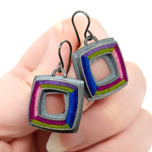 Earrings - Square Donut Simple Drops in Cool Gem by Michele A. Friedman