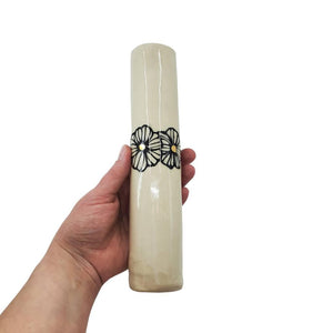 Vase - 8in Floral Cylinder with 22k Gold Accents by Hsieh Clay SF