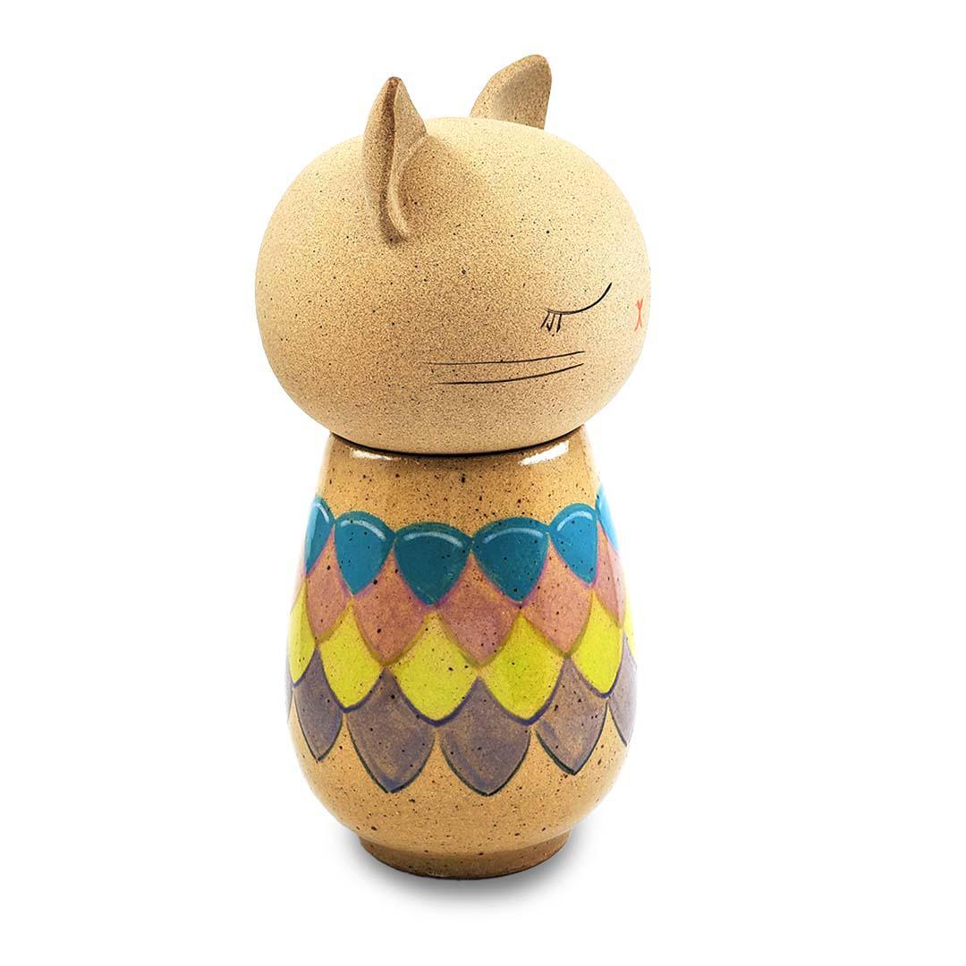 Kokeshi Jar - Small - Peaceful Kitty Cat (Colorful Scales) by Jennifer Fujimoto