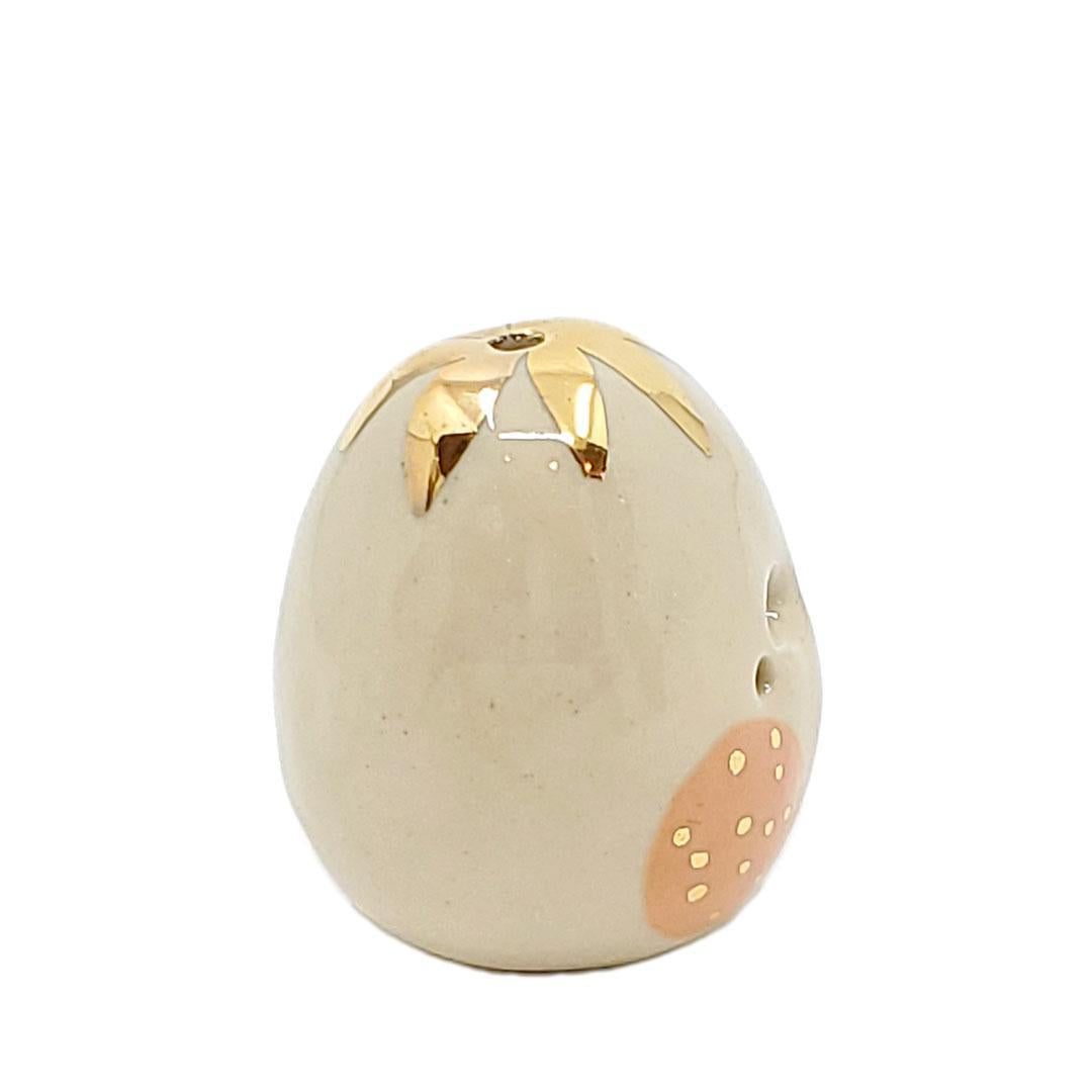 Figurine - Lucky Potato Bud Vase (Single Hole, Orange Cheeks, Gold Pointed Flower) by The Pottery Parade