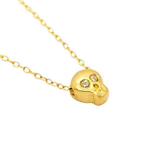 Necklace - Diamond-Eyed Tiny Skull in 14k Gold by Michelle Chang