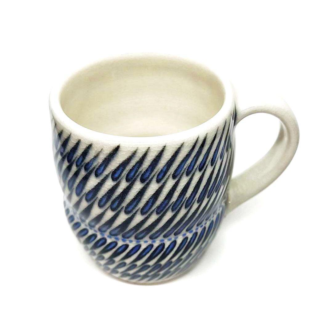 Mug - Small in Outward Diagonal Tiered Linear with Blue Accents by Britt Dietrich Ceramics