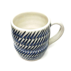 Mug - Small in Outward Diagonal Tiered Linear with Blue Accents by Britt Dietrich Ceramics