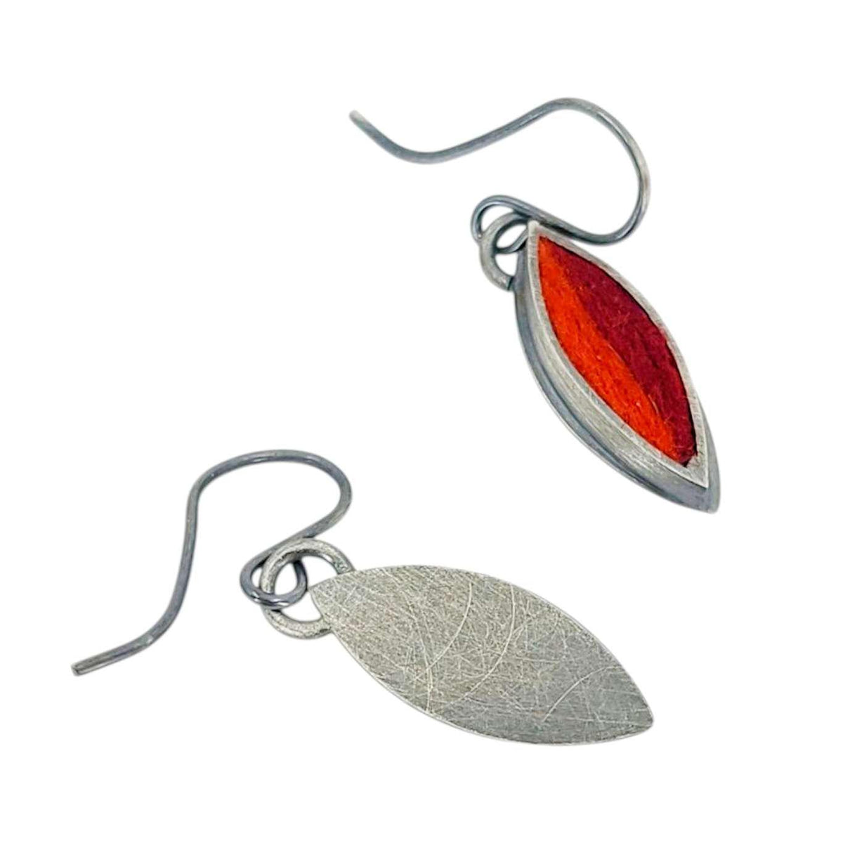 Earrings - Small Single Leaf Drops (Cranberry Persimmon) by Michele A. Friedman