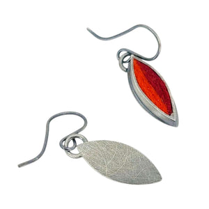 Earrings - Small Single Leaf Drops (Cranberry Persimmon) by Michele A. Friedman
