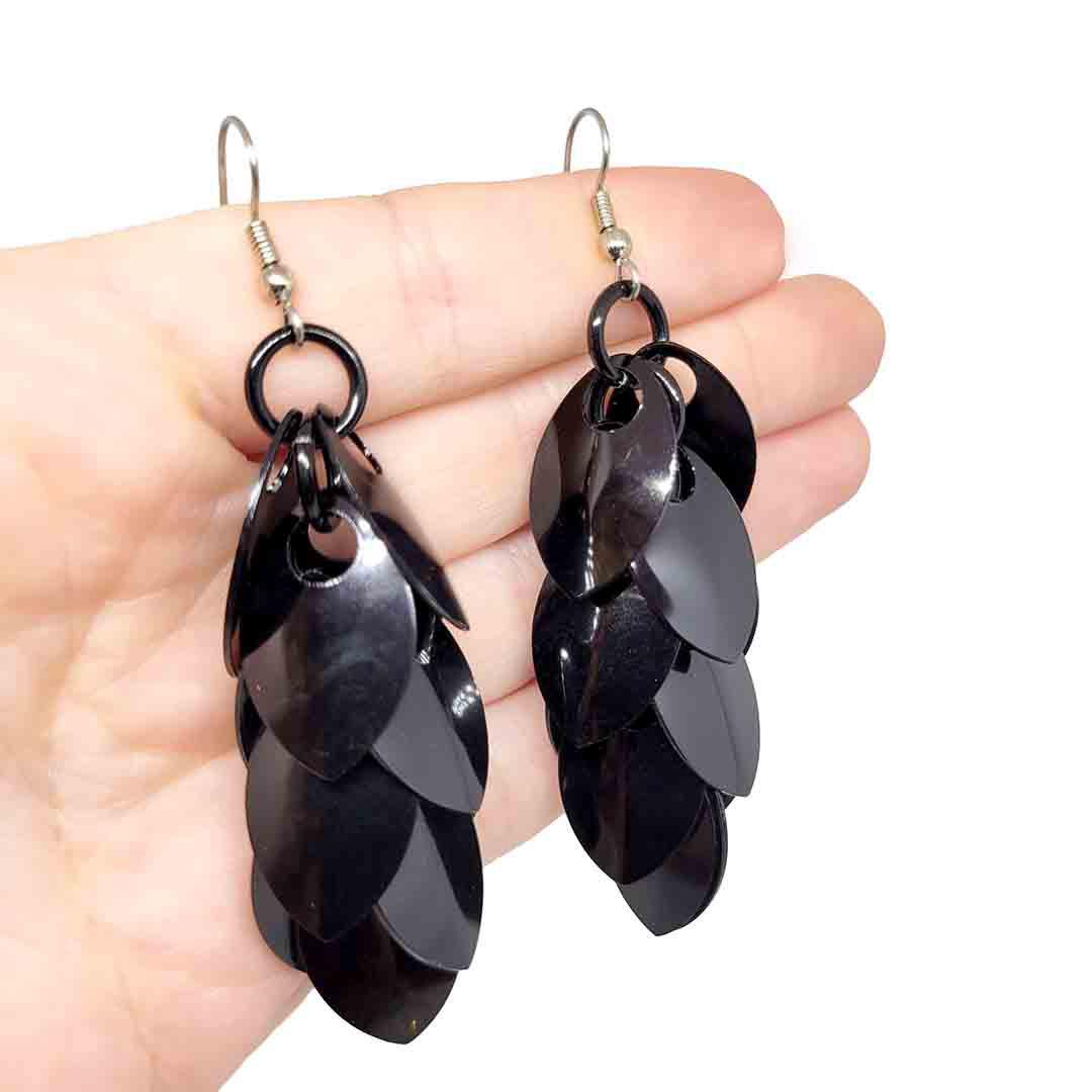 Earrings - Long Feather Cascade (Black) by Rebeca Mojica