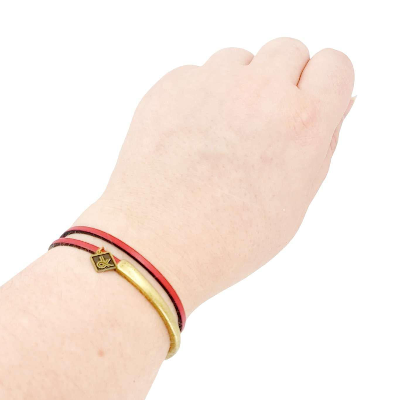 Bracelet - Skinny Breakaway in Red Leather with Silver, Gold, or Brass (7in) by Diana Kauffman Designs