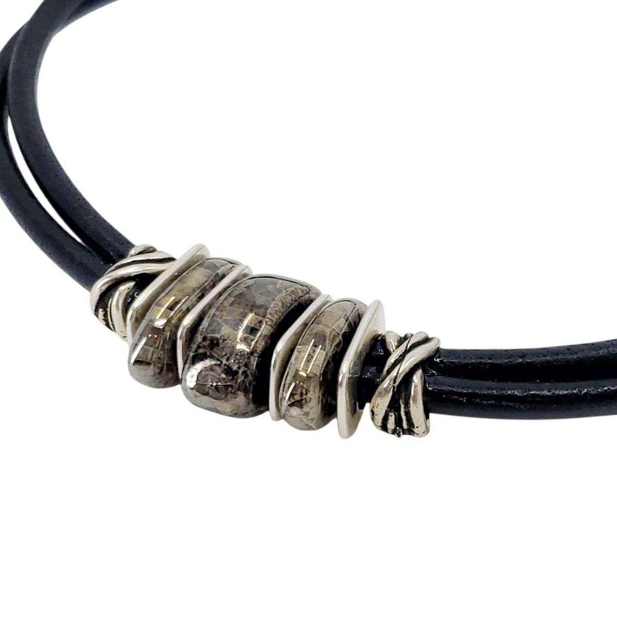 Necklace - Storm (Gray Ceramic, Black Leather, Silver) by Diana Kauffman