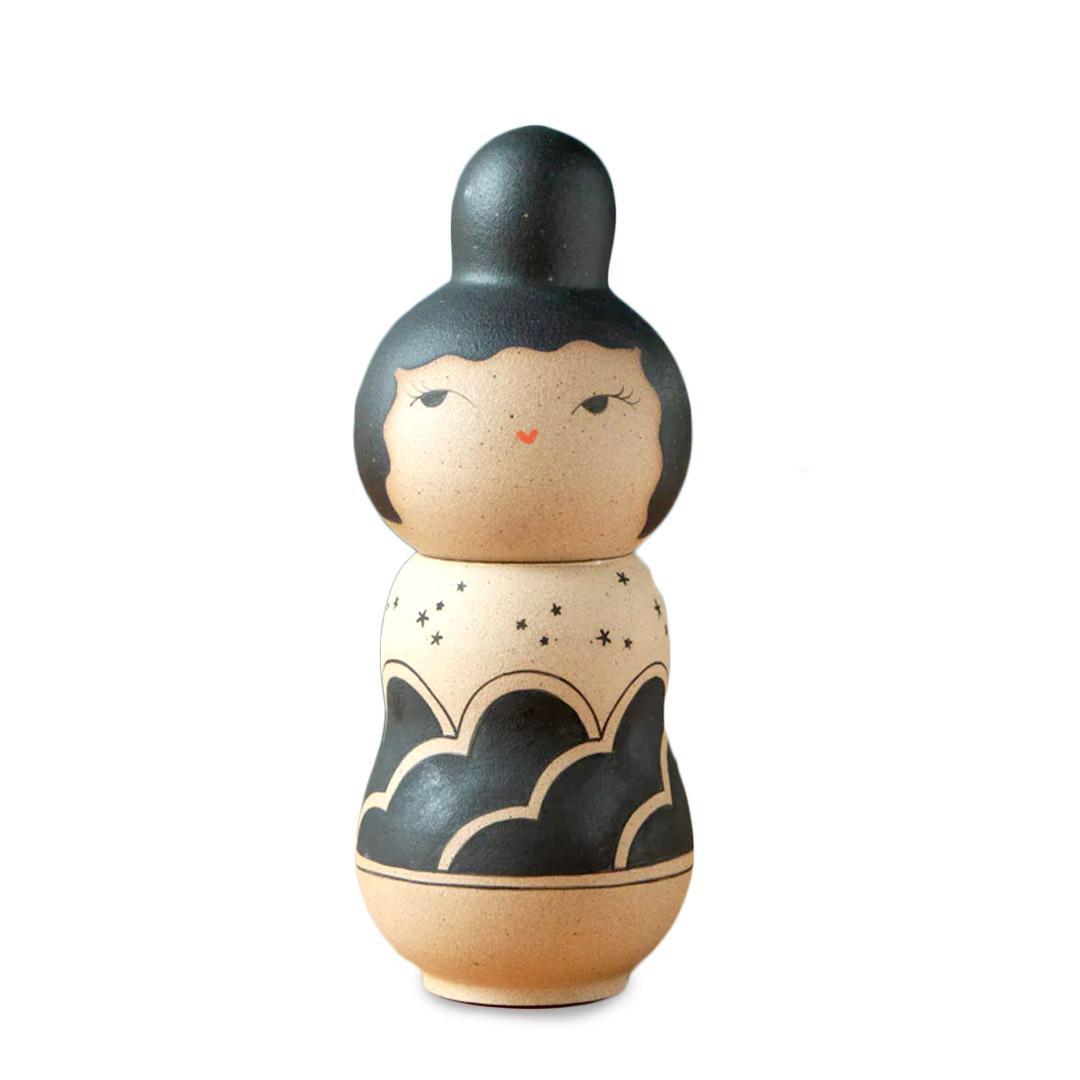 Kokeshi Jar - Dark Night (Black Clouds) by Jennifer Fujimoto