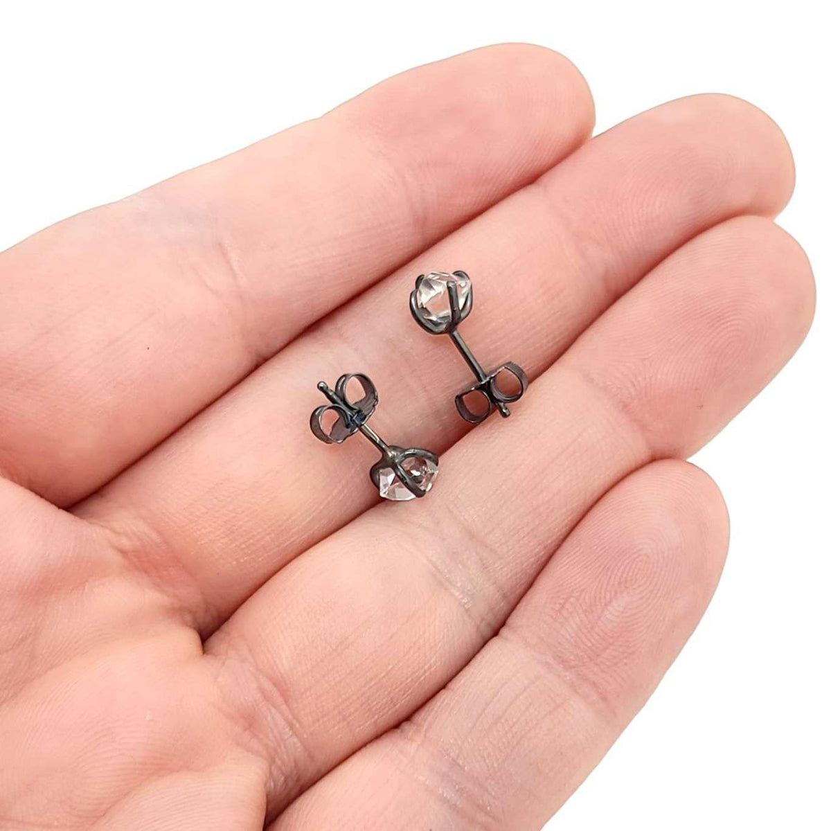 Earrings - Classic 5-6mm Herkimer Studs in Oxidized Sterling Silver by Storica Studio