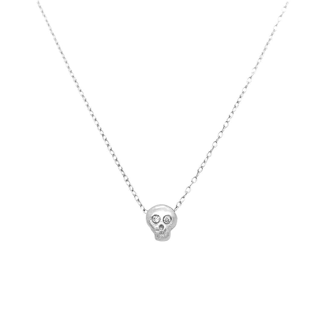 Necklace - Diamond-Eyed Tiny Skull in Sterling Silver by